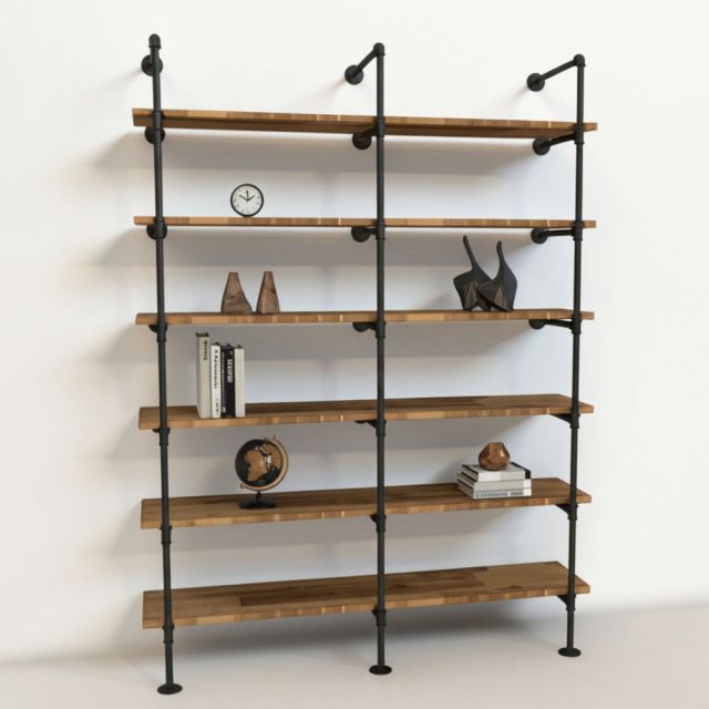 Kệ ống nước sắt tiện ren 6 tầng gỗ Tràm 160x40x220cm - PPF009