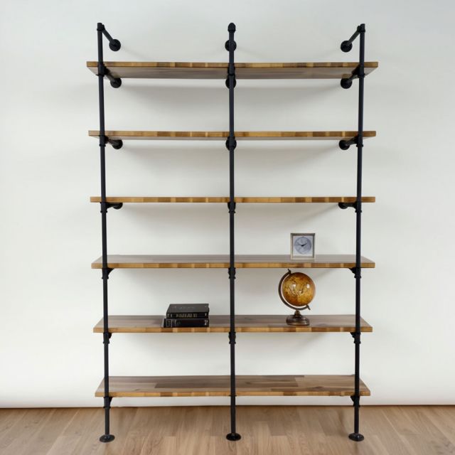 Kệ ống nước sắt tiện ren 6 tầng gỗ Tràm 160x40x220cm - PPF009