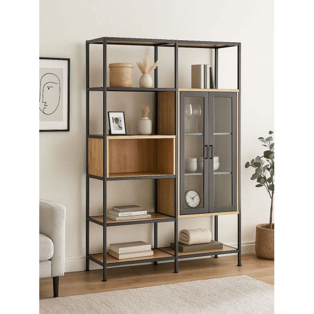 Tủ kệ trang trí gỗ cao su khung sắt TK070