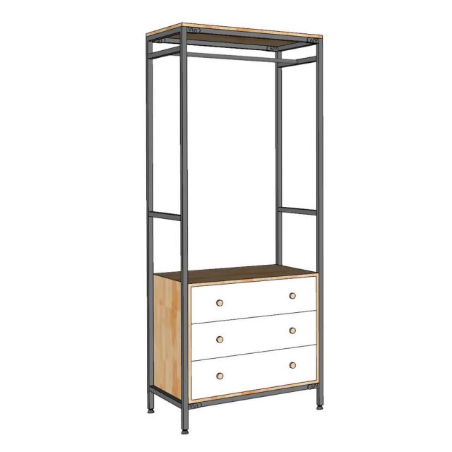 Kệ treo quần áo có ngăn tủ 80x50x200cm gỗ cao su TQA68062