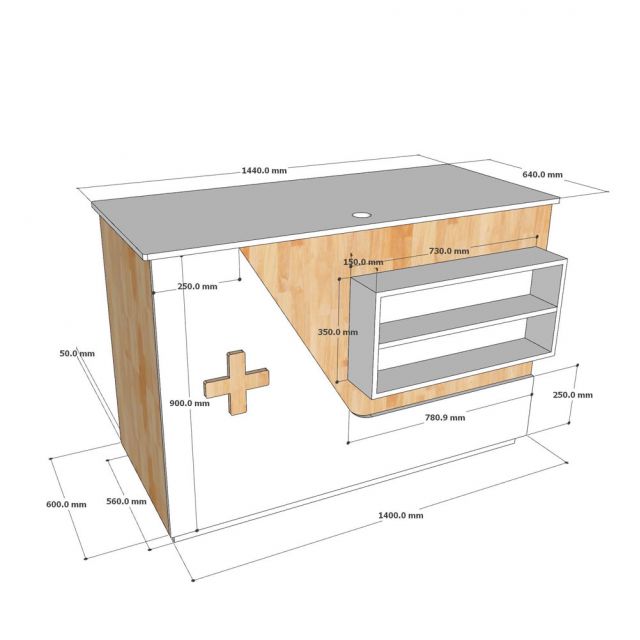 Quầy thu ngân 144x64x95cm gỗ cao su BLT68026