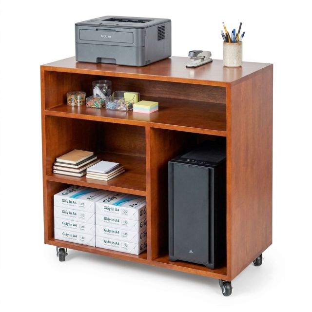 Kệ máy in di động 80x40x75cm gỗ cao su KMI68007