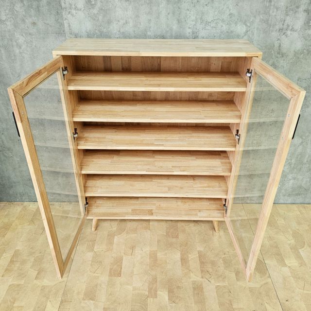 Tủ trưng bày cửa kính NOLAN 100x30x120cm gỗ cao su KTB68217