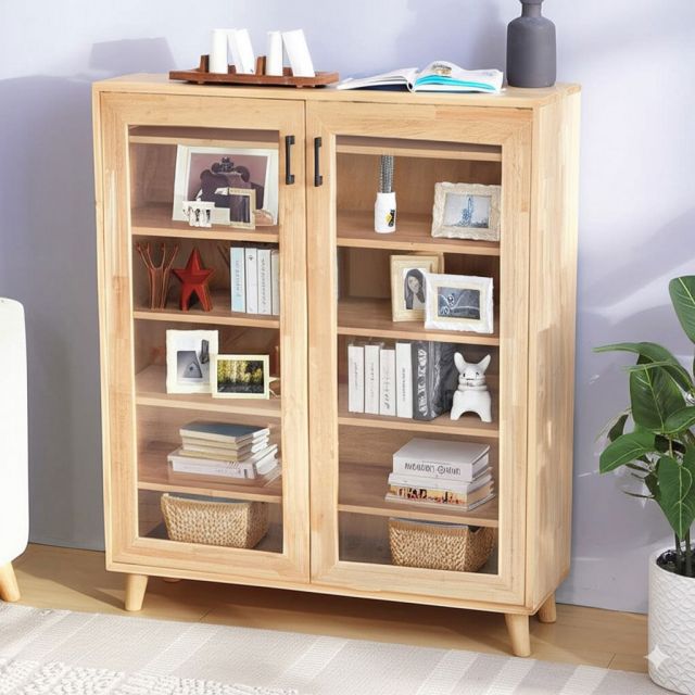 Tủ trưng bày cửa kính NOLAN 100x30x120cm gỗ cao su KTB68217