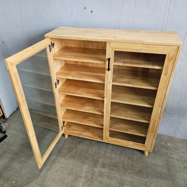 Tủ trưng bày cửa kính NOLAN 100x30x120cm gỗ cao su KTB68217