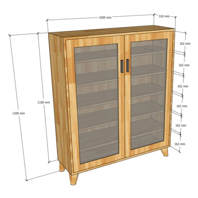 Tủ trưng bày cửa kính NOLAN 100x30x120cm gỗ cao su KTB68217