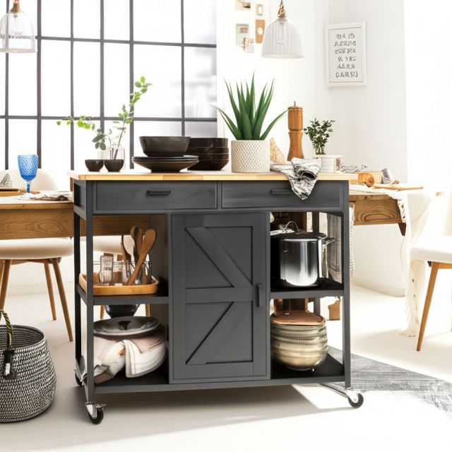 Kệ bếp di động FENIX 105x50x95cm gỗ cao su KB68067