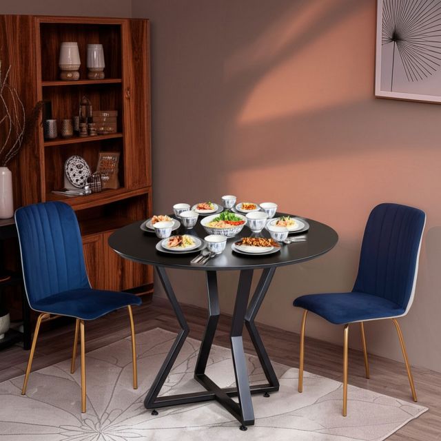 Bàn ăn tròn VERA 100cm gỗ cao su chân sắt BA68235