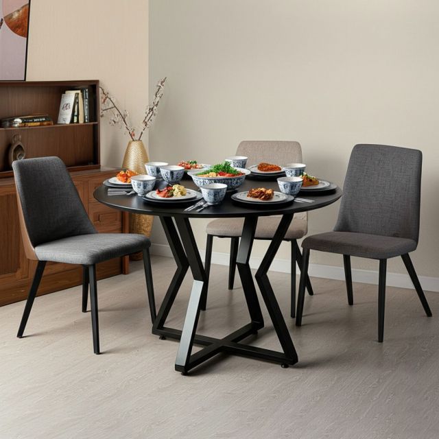 Bàn ăn tròn VERA 100cm gỗ cao su chân sắt BA68235