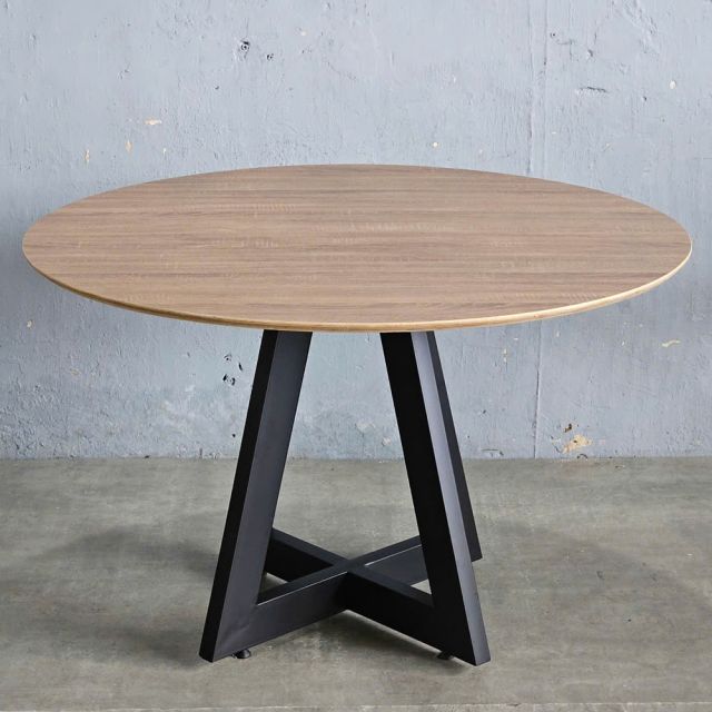 Bàn ăn tròn 120x120cm gỗ plywood chân sắt BA68231