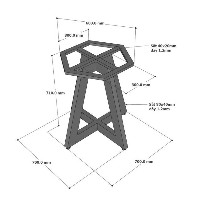 Chân sắt cho bàn ăn sơn tĩnh điện CHBBA053