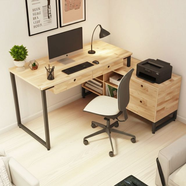 Bàn góc L chân tủ AVEL 140x120cm gỗ cao su BD68150