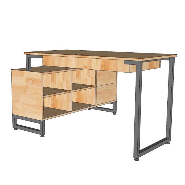 Bàn góc L chân tủ AVEL 140x120cm gỗ cao su BD68150