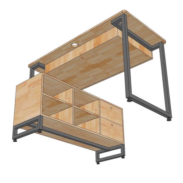 Bàn góc L chân tủ AVEL 140x120cm gỗ cao su BD68150