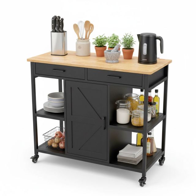 Kệ bếp di động FENIX 105x50x95cm gỗ cao su KB68067