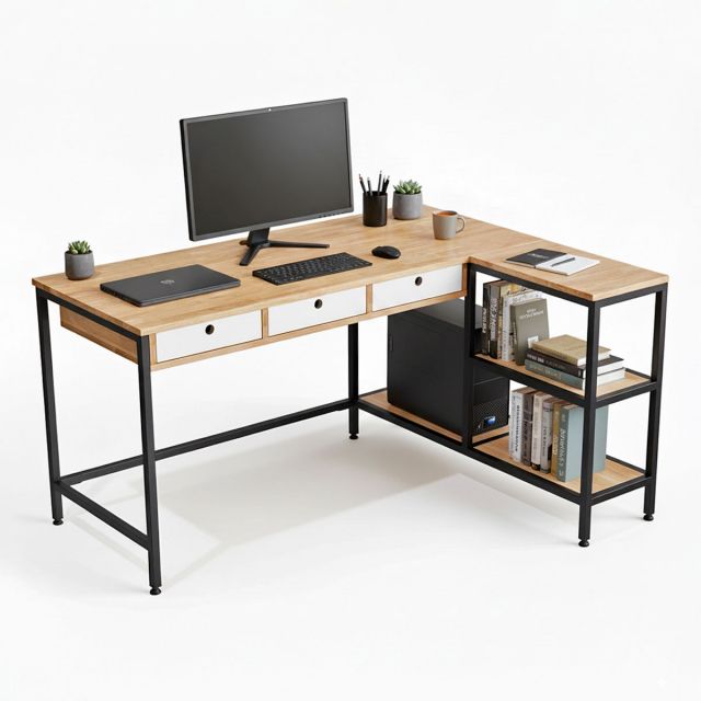 Bàn chữ L RIGEL 140x110cm gỗ cao su CD68039