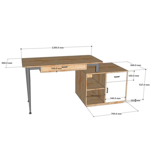Bàn làm việc ZETA 160x60cm gỗ cao su chân CONE BD68152