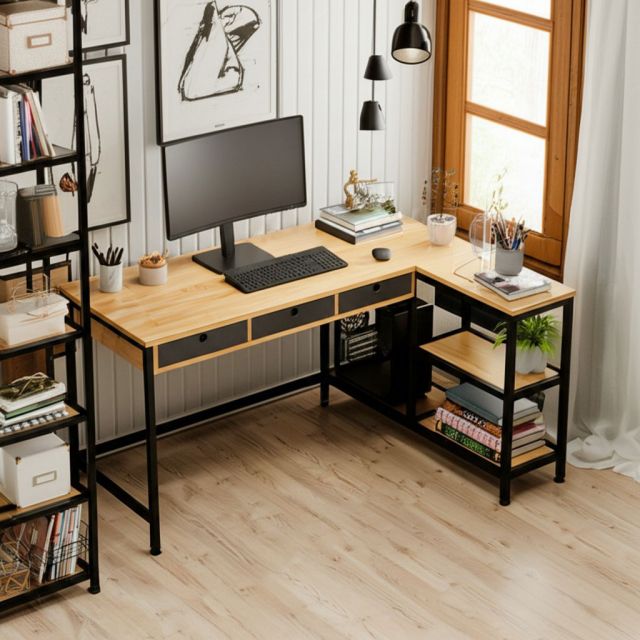 Bàn chữ L RIGEL 140x110cm gỗ cao su CD68039