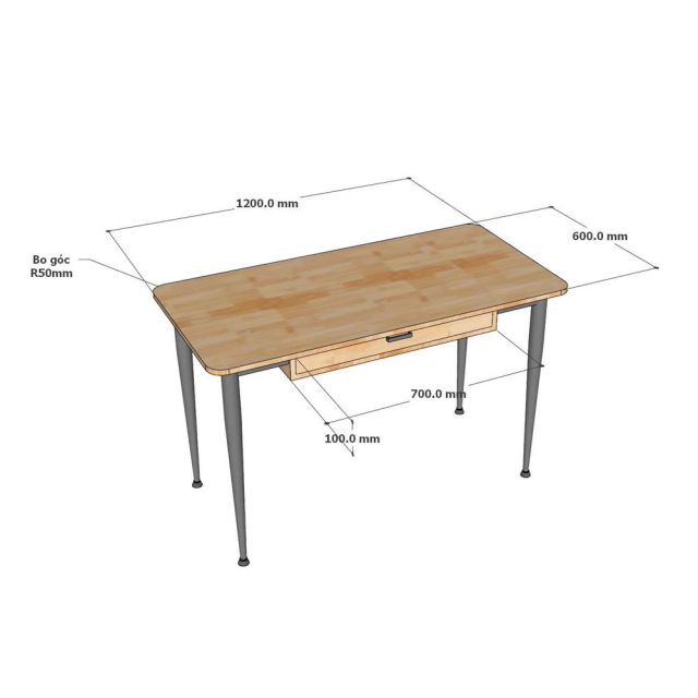 Bàn làm việc RONA 120x60cm gỗ cao su chân sắt CONE II BD68151
