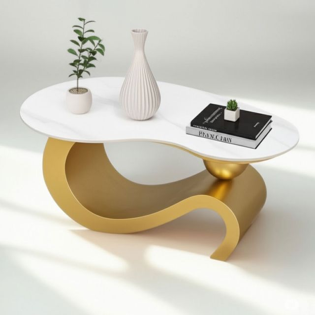 Bàn sofa hạt đậu FLUX mặt đá chân sắt TT68318