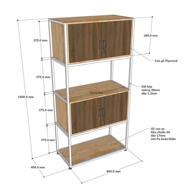 Kệ tủ hồ sơ REMO 80x40x160cm khung sắt THS68080