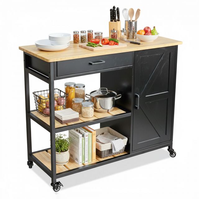 Kệ bếp di động REXO 105x45x95cm gỗ cao su KB68068