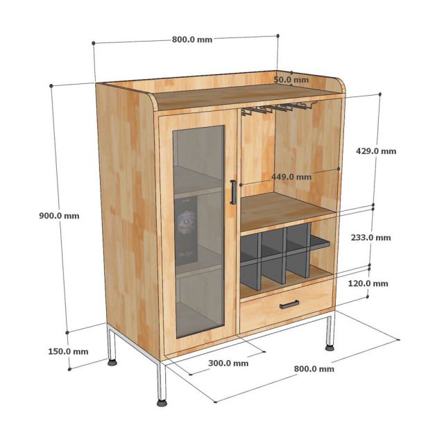 Tủ rượu LIVO 80x40x105cm gỗ cao su KR68005