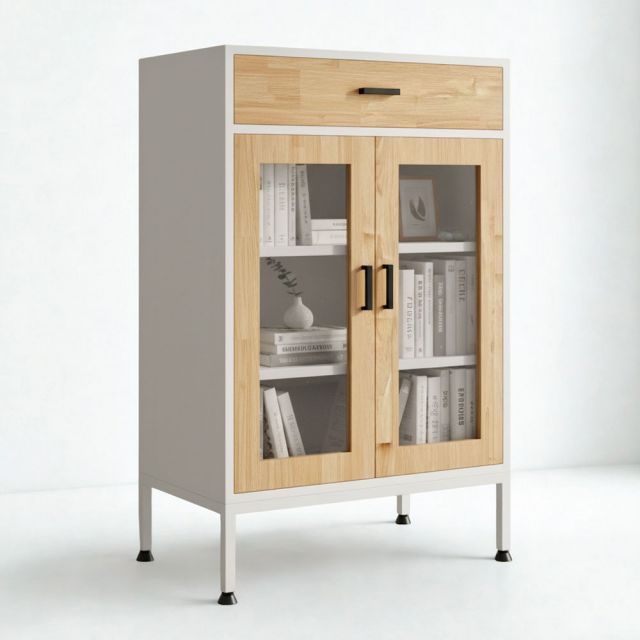 Tủ trang trí cửa kính VITRO 60x40x95cm gỗ cao su KTB68218