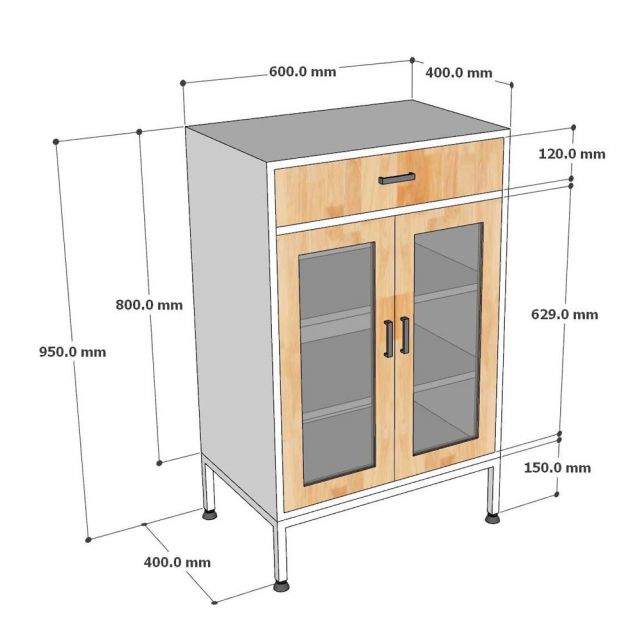 Tủ trang trí cửa kính VITRO 60x40x95cm gỗ cao su KTB68218
