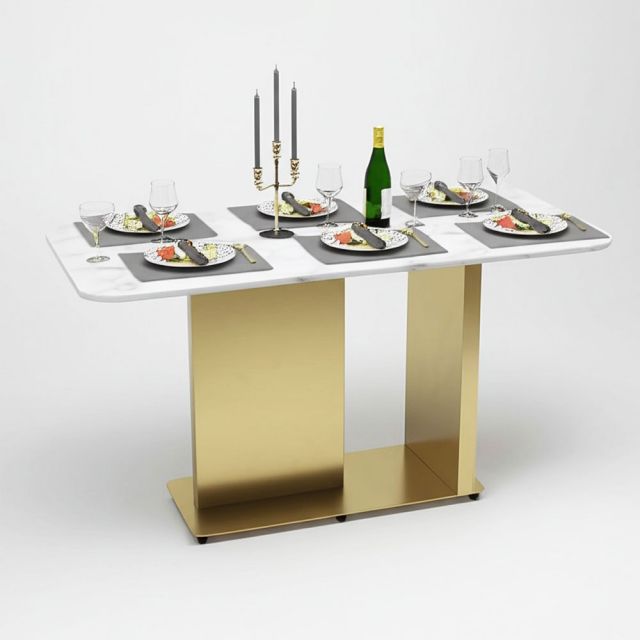 Combo bàn ăn mặt đá 140x80cm và 6 ghế ăn bọc da BBA184