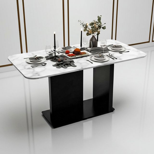 Bàn ăn chữ nhật 140x80cm mặt đá chân sắt BA68239