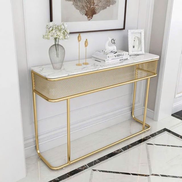 Bàn console 120x30x85cm mặt đá ceramic chân sắt CST104