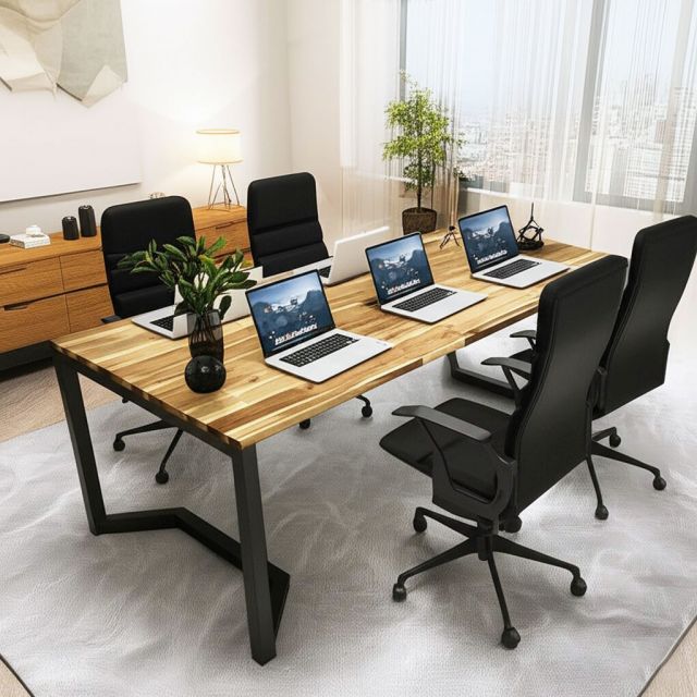 Bàn họp 240x100cm gỗ tràm chân sắt lắp ráp BH68012