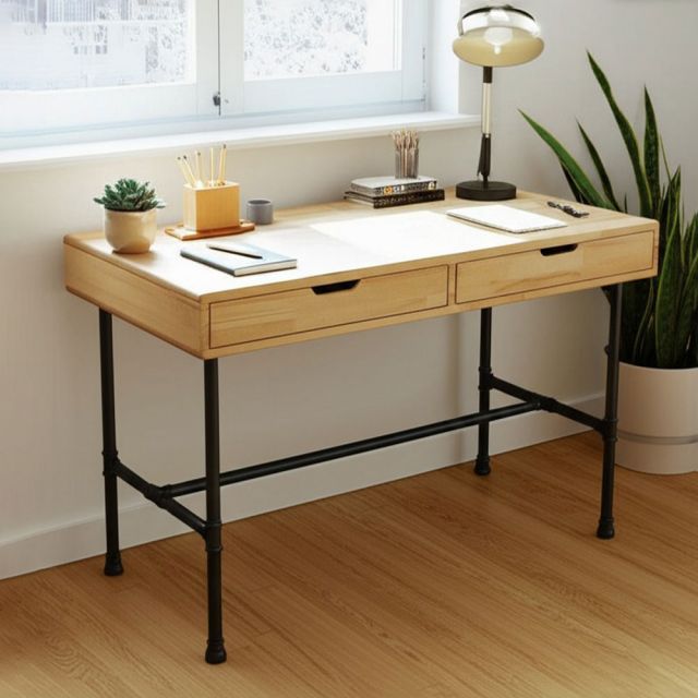 Bàn chân ống nước sắt RONEX 120x60x75cm gỗ cao su BD68153