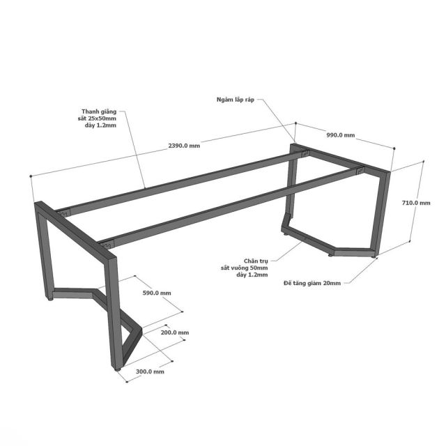 Chân sắt cho bàn họp 240x100cm sơn tĩnh điện CSBH001