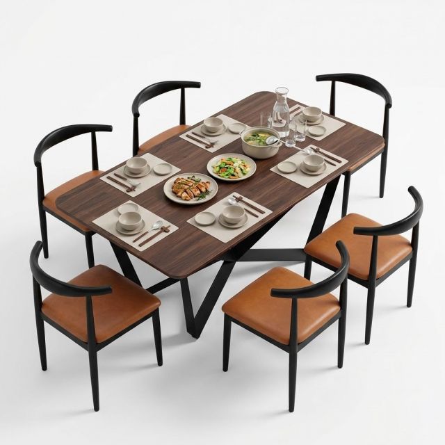 Combo bàn ăn chữ nhật và 6 ghế Bull sắt BBA200