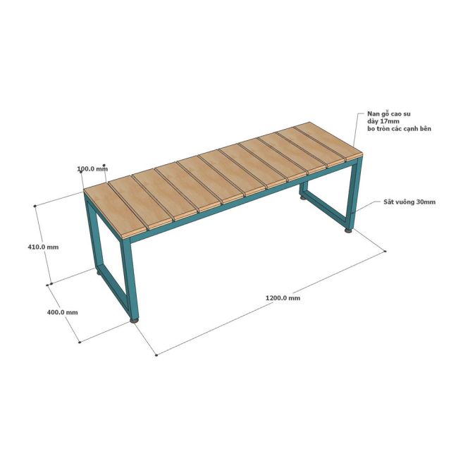 Ghế băng dài 120x40x45cm gỗ cao su GBD055