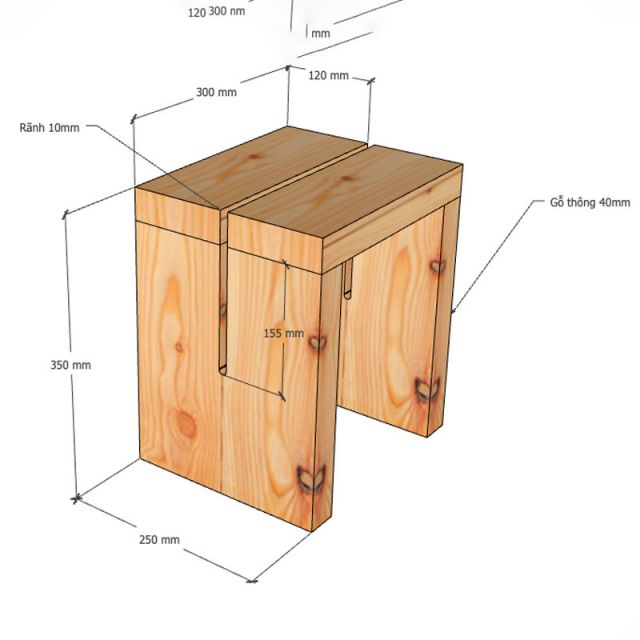 Ghế đôn 30x25x35cm gỗ thông GCF305