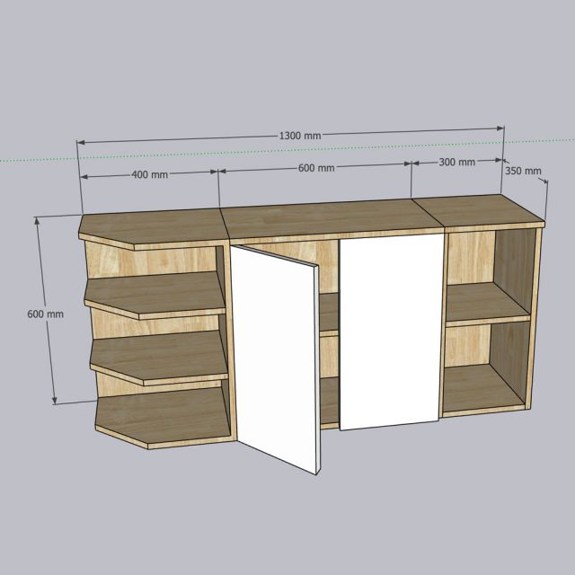 Hệ tủ bếp 130x35x60cm gỗ cao su TBT019