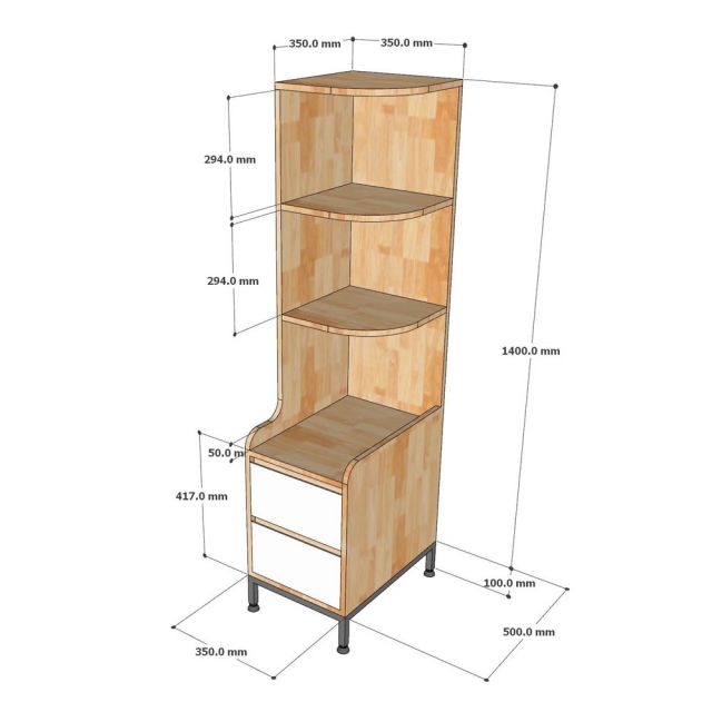 Kệ sách góc tường 35x50x150cm gỗ cao su KGT68042