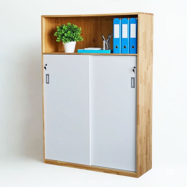 Tủ hồ sơ cửa trượt 120x40x172cm gỗ cao su THS68083