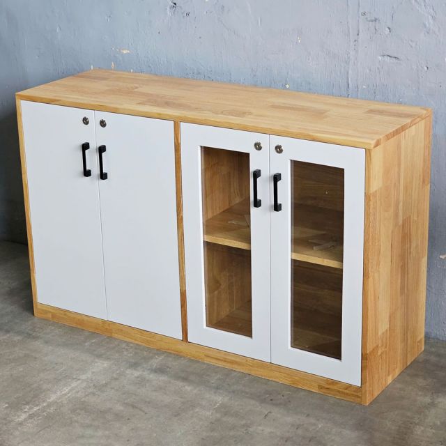 Tủ hồ sơ, tủ đầu bàn gỗ tự nhiên cửa kính THS68063