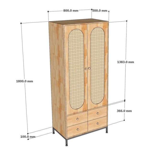 Tủ quần áo 80x50x190cm gỗ cao su TQA68063
