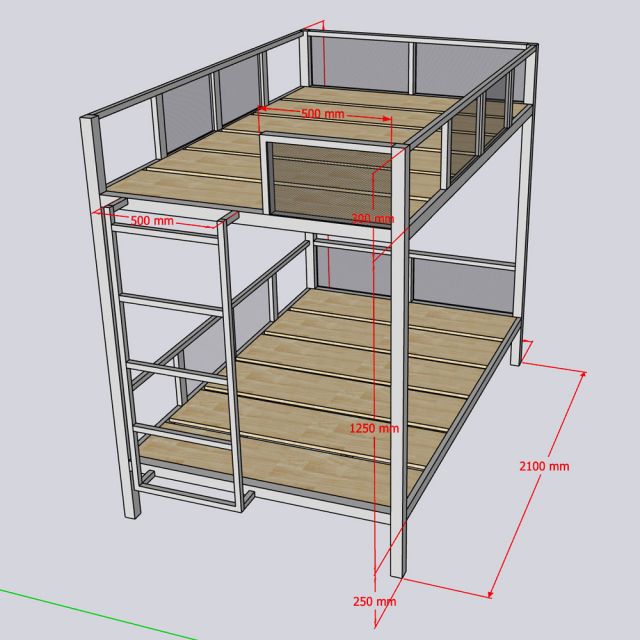Giường tầng lắp ráp 125x210x180cm gỗ cao su GT015