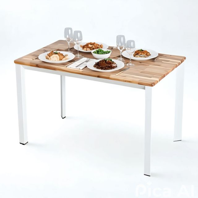 Bàn ăn chữ nhật 120x70cm gỗ tràm chân sắt tam giác BA68247