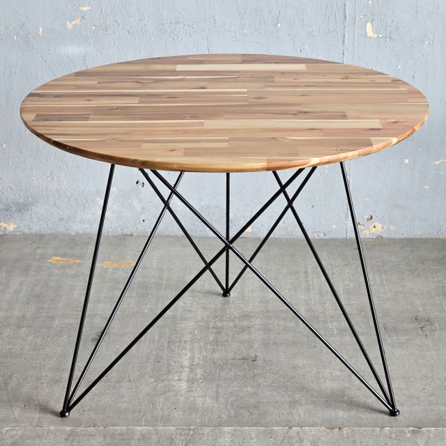 Bàn ăn tròn 100cm gỗ tràm chân sắt Hairpin BA68246