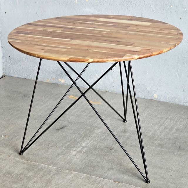 Bàn ăn tròn 100cm gỗ tràm chân sắt Hairpin BA68246