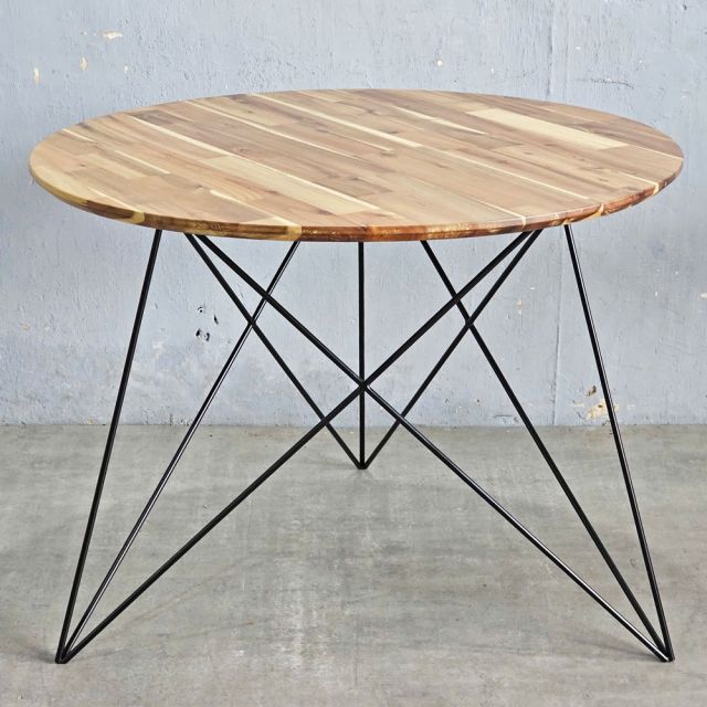 Bàn ăn tròn 100cm gỗ tràm chân sắt Hairpin BA68246