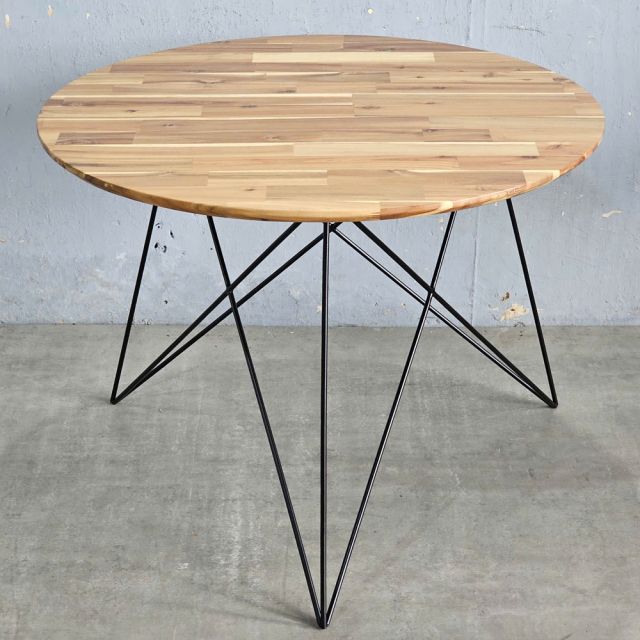 Bàn ăn tròn 100cm gỗ tràm chân sắt Hairpin BA68246