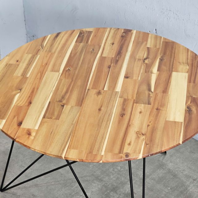 Bàn ăn tròn 100cm gỗ tràm chân sắt Hairpin BA68246